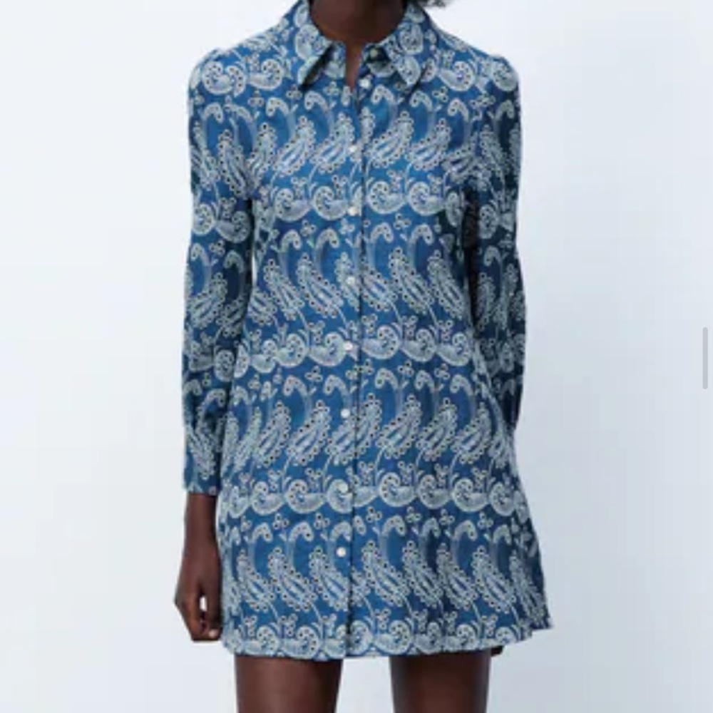 Open work embroidered dress, chambray